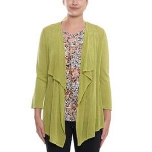 NWT Emaline Draped Open Front Pointelle Knit Cardigan Kiwi Green Plus 3X